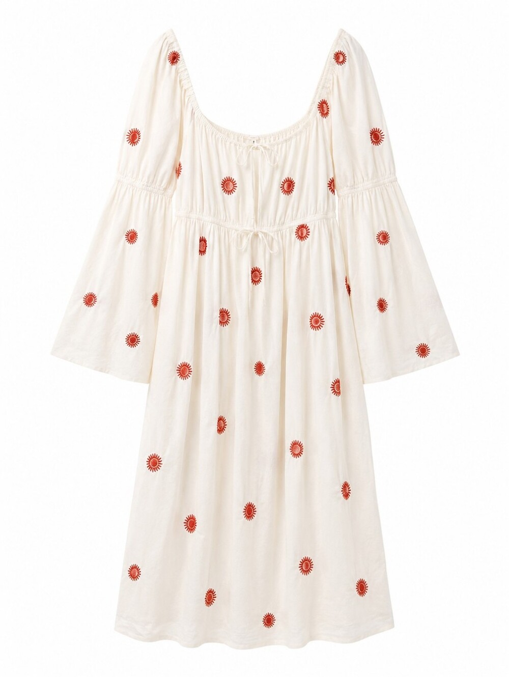 Free People White Emory Embroidered Midi Dress, L, Cotton, Coastal, Euro Summer